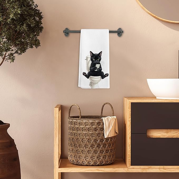 Black Cat Gifts Hand Towels, Cat Bathroom Decor, Funny Black Cats Hand Dish Tea Towel for Restroom Kitchen Toilet Decor, Cats Gifts for Women, 16x24 Inch