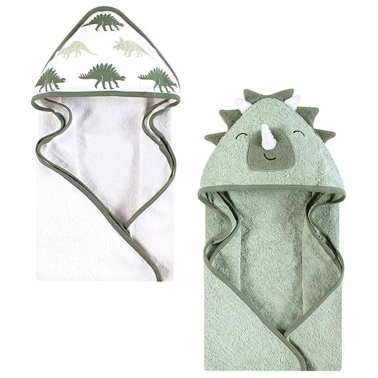 Hudson Baby Infant Boy Cotton Animal Face Hooded Towel, Neutral Dino World, One Size