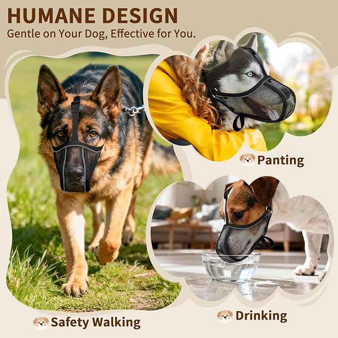 Mayerzon Dog Muzzle to Prevent Biting Scavenging Chewing, Soft Mesh Puppy Muzzles for Small Sized Dogs, Breathable, Reflective, Adjustable Mouth Guard for Grooming Walking Training (XS, Black)
