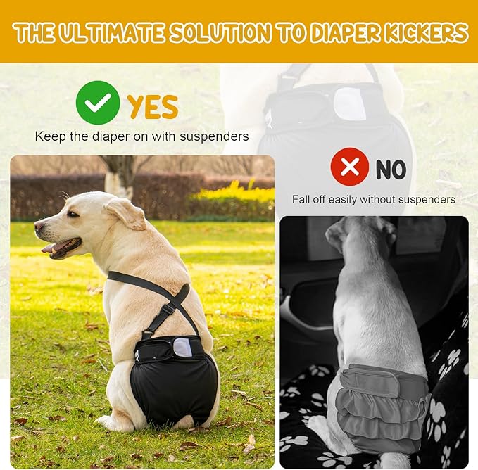 3 Pack Avont Washable Female Dog Diaper with Suspender, Reusable Girl Doggie Diapers for Small Medium Large Doggy in Heat Cycle Period Incontinence -XL