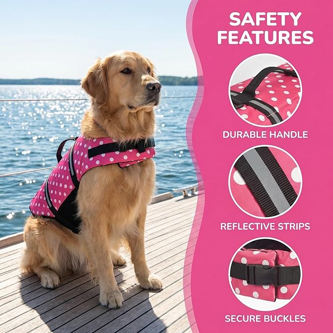 Doglay Dog Life Jacket, Dog Life Vest for Swimming Boating, Adjustable Puppy Life Jacket with Reflective Stripes, Superior Buoyancy Dog Swimming Vest for Small Medium and Large Dogs
