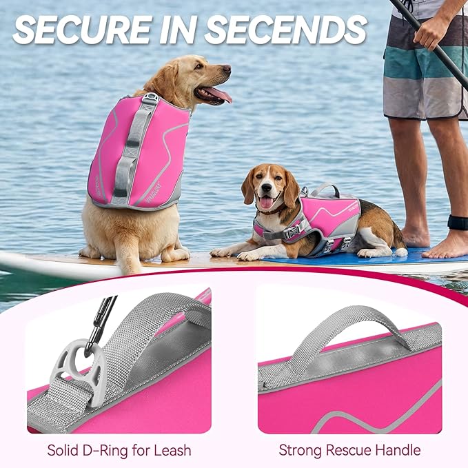 VIVAGLORY Neoprene Dog Life Vest, Dog Life Jacket for Swimming & Boating, Lightweight & Buoyancy for Puppy Doggy, Swimming Vest with Handle, M, Pink