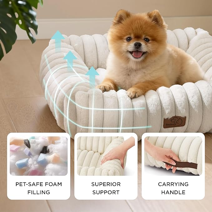 Bedsure ComfyFleece™ Cute Dog Bed Medium Size Dog - Washable Furry Puppy Beds, Rectangle Orthopedic Corduroy Fleece Pet Beds with Removable Zipper Cover, 30x24x8inches,Vintage Indigo