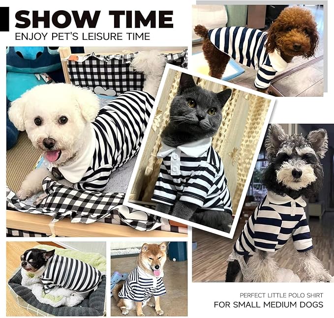 BAEJMJK Cute Dog Shirt Boy Girl Dog Clothes Striped Collared Polo T-Shirt for Small Medium Dogs Cats Soft Breathable Pet Puppy Outfits(Navy Blue,XX-Large)