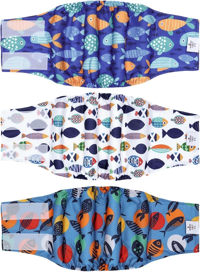 CuteBone Dog Diapers Male Belly Bands 3 Pack for Male Dogs Reusable Puppy Wraps