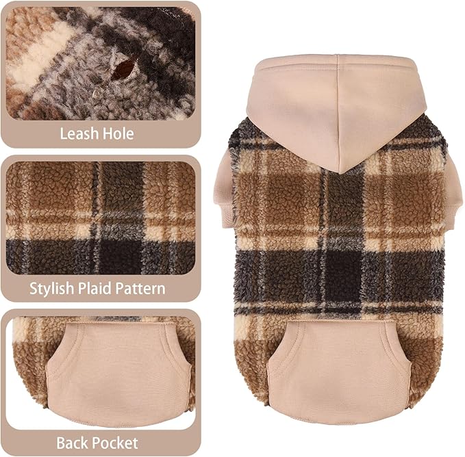 PUPTECK Dog Hoodie Puppy Sweatshirt Warm Dog Sweater Winter Clothes Cold Weather Coats for Small Medium Large Dogs, Brown, XXL
