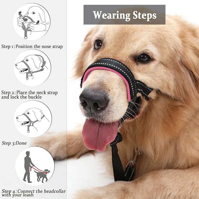 BARKLESS Dog Head Collar, No Pull Head Halter with Soft Padding, Reflective Soft Padded Snout Harness for Small and Medium Dogs