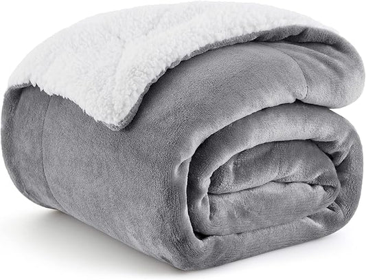 Bedsure GentleSoft Sherpa Fleece Throw Blanket for Couch, Non-Heated, Thick & Warm Cozy Blanket for Winter, Soft Fuzzy Plush Throw Gifts for Women and Men, Grey, 50x60 Inches