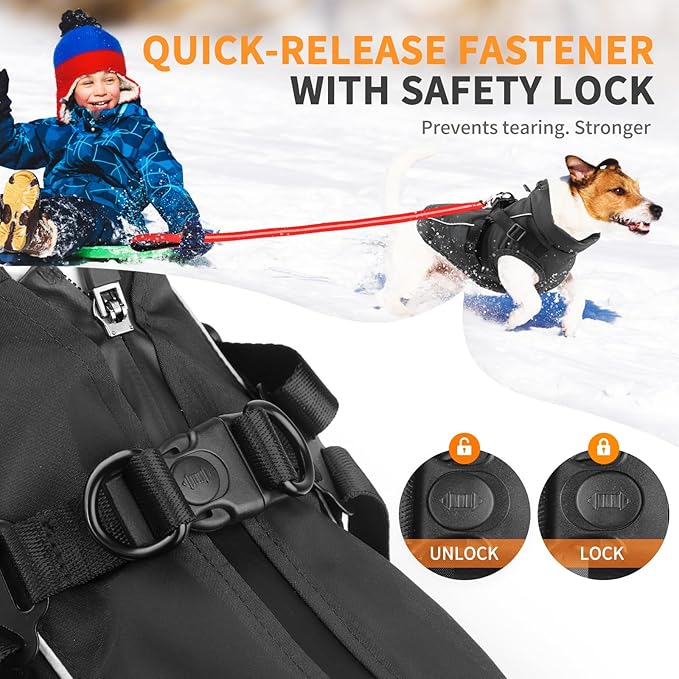 Dog Winter Coat Reflective Water-Resistant Jacket, Fleece Lined Windproof Puppy Coat with Back Zipper & D-Ring, Cold Weather Dog Coats for Small Medium Dogs (L, Black)