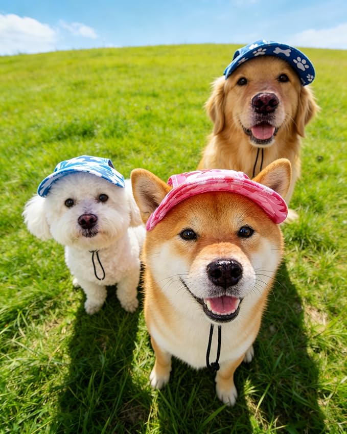 PET SHOW Dog Baseball Cap Camouflage Dog Visors for Small Doggy Cats Summer Waterproof Pet Sun Hats with Ear Holes Adjustable Drawstring Girl Puppy Hat -Pink/S