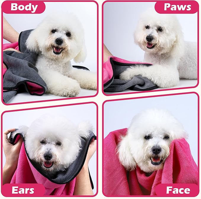 MICOOYO Dog Towels for Drying Dogs 3 Pack, Ultra Absorbent Microfiber Pet Bath Blanket | Quick Dry Towel for Dogs and Cats, 28"x40", L