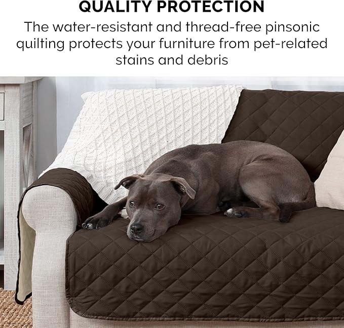 Furhaven Water-Resistant & Reversible Chair Cover Protector for Dogs, Cats, & Children - Two-Tone Pinsonic Quilted Living Room Furniture Cover - Espresso/Clay, Chair