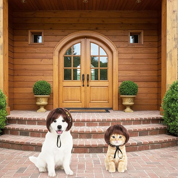 Dog Wig for Small Medium Large Dogs, Pet Cat Wig Funny Dog Costume for Halloween Cosplay Party Photo Shoots, Fits 5kg-50kg Pets