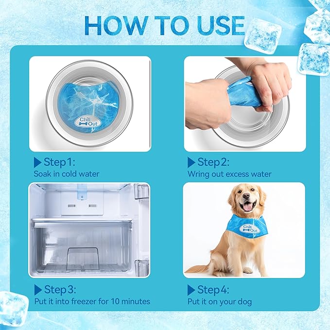 ALL FOR PAWS Dog Cooling Bandana, Cooling Bandanas for Medium Dogs, Ice Dog Bandanas, Cooling Neck Wraps for Dogs, Chill Out Blue Neck Cooler (M)