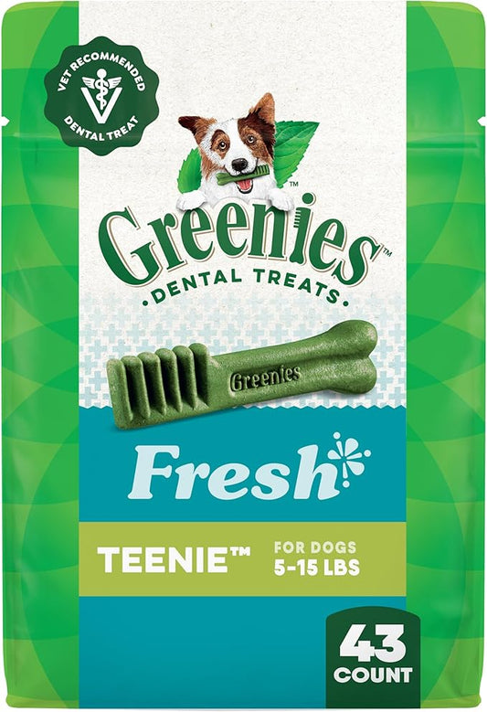 Greenies Dog Treats Veterinarian-Recommended Natural Dental Treats for Dogs, Teenie Size, Fresh Flavor, 12 oz. Pack, 43 Count