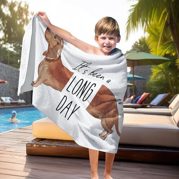 Funny Dachshund Dog Beach Towel Gifts for Dog Lovers Owner, Cute It's Been A Long Day Microfiber Quick Dry Travel Sand Free Beach Towels Oversized Decor for Bathroom Swimming Pool 30x60 Inch