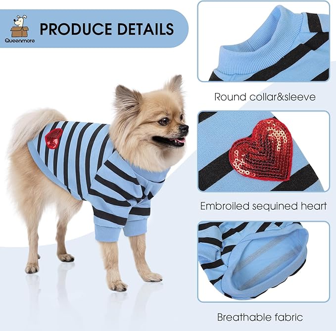 Queenmore Striped Dog Shirt, Cotton/Polyester, Long Sleeve, Blue, XS to XL, Unisex, Dog, Cat, Small to Large Breeds