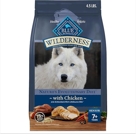 Blue Buffalo Wilderness High-Protein Senior Dry Dog Food, Made in The USA with Natural Ingredients Plus Wholesome Grains, Chicken, 4.5-lb. Bag
