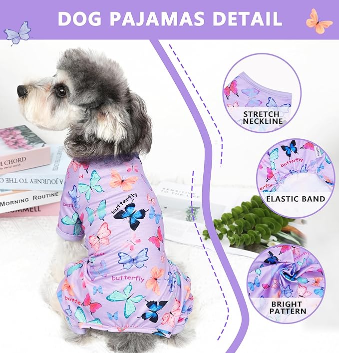 Dog Pajamas Spring Summer Dog Clothes for Small Medium Dogs Girl Boy Cute Soft Puppy Pjs Clothes Doggie Onesies Cat Pet Jammies Outfit (Violet,2XL)