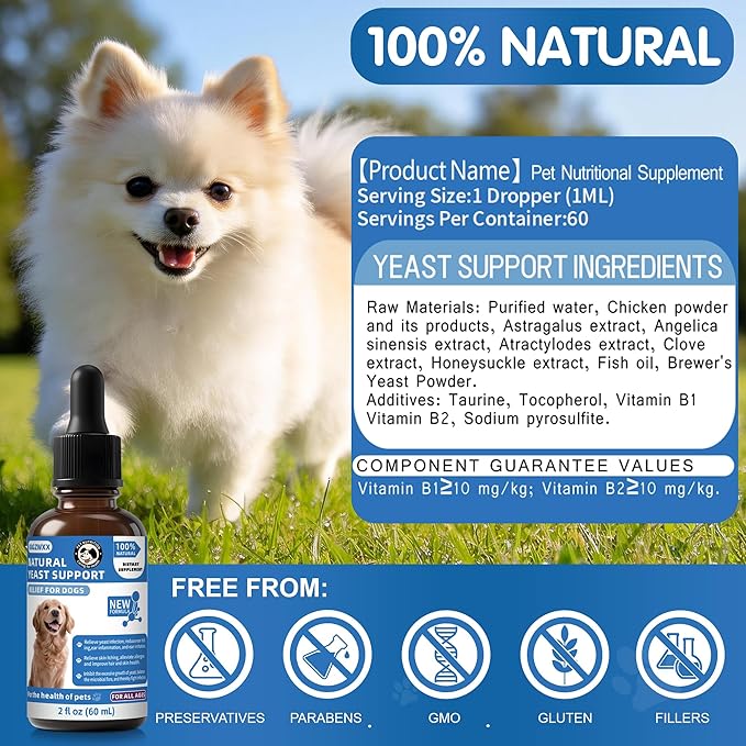 Natural Yeast Infection Treatment for Dogs, Itchy Ears, Skin, Paws & Allergy Relief, Yeast Treatment for Dogs, Supports Gut & Immune Health, Reduces Itching, Irritation & Inflammation, 60ml