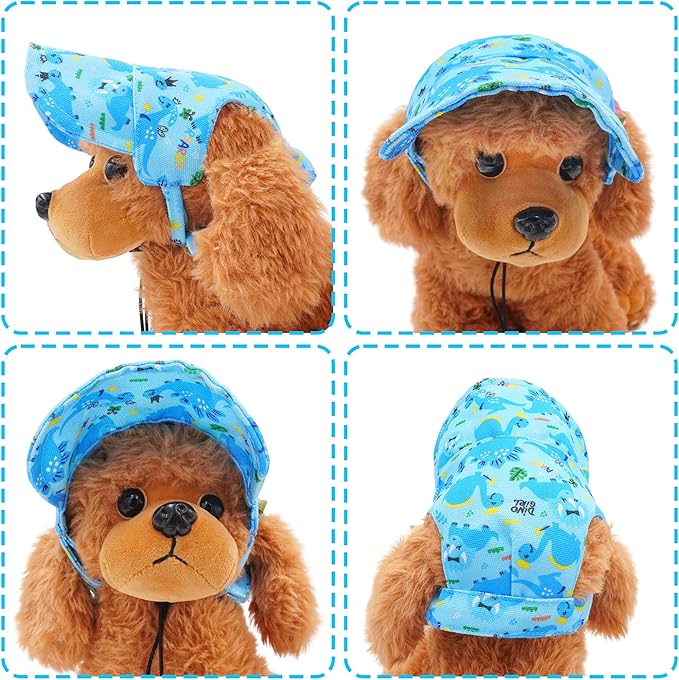 Dinosaurs Sun Hats for Mini Dogs Blue Dino Dog Baseball Cap Dogs Trucker Hats with Ear Holes XS