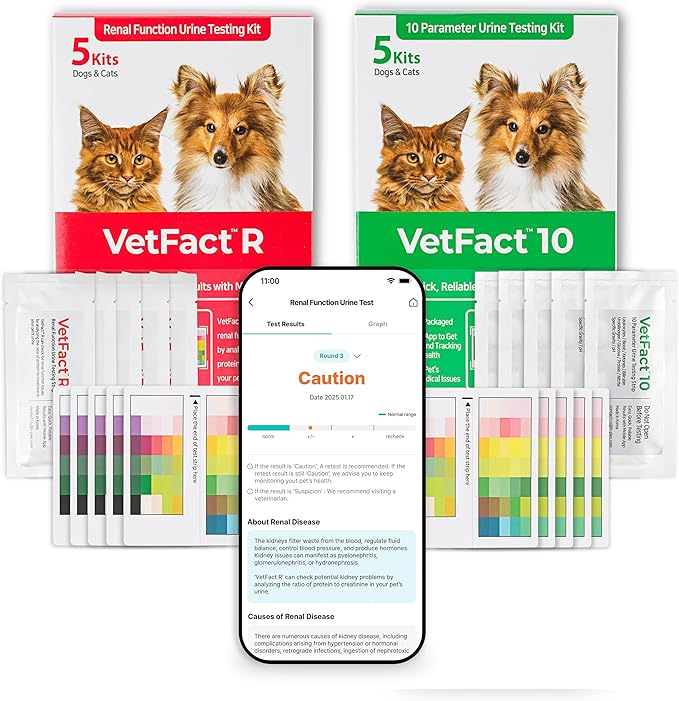 [10 Kits] Free Mobile App Urine Test Strips for Dogs & Cats, Kidney Function & 10-Parameter Test at Home