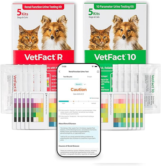 [10 Kits] Free Mobile App Urine Test Strips for Dogs & Cats, Kidney Function & 10-Parameter Test at Home