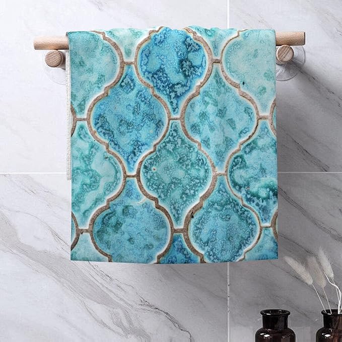 Hand Towels Set of 2 Old Green Tile Towels for Bathroom Soft Absorbent Decorative Hand Bath Towels Dish Towels for Kitchen Sports Gym Yoga Home Decor 14 x 28 in