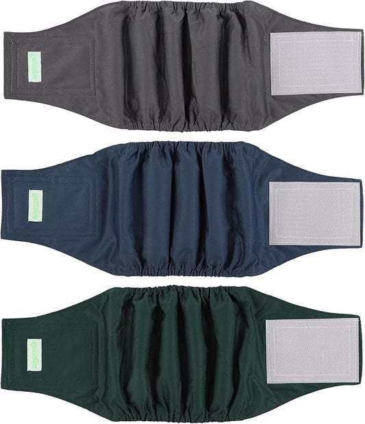 wegreeco Washable Male Dog Belly Band (Stylish Pattern)- Pack of 3 - Washable Male Dog Belly Wrap, Dog Diapers Male (Blue, Green, Charcoal, Large)