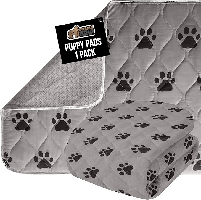 GORILLA GRIP Washable Puppy Pads, 34x21, Slip Resistant Dog Crate Mat, Waterproof Cloth Pee Pad for Training Puppies in Playpen, Reusable Pet Incontinence Blanket, Protects Sofa, Furniture, Floors