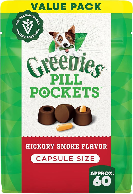 Greenies Pill Pockets for Dogs Large Size, Dog Treat Pouch for Capsule Medication, Hickory Smoke Flavor, 15.8 oz. Pouch