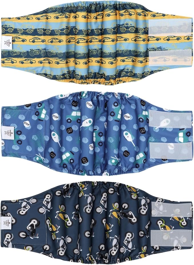 CuteBone Dog Diapers Male Belly Bands 3 Pack for Male Dogs Reusable Puppy Wraps