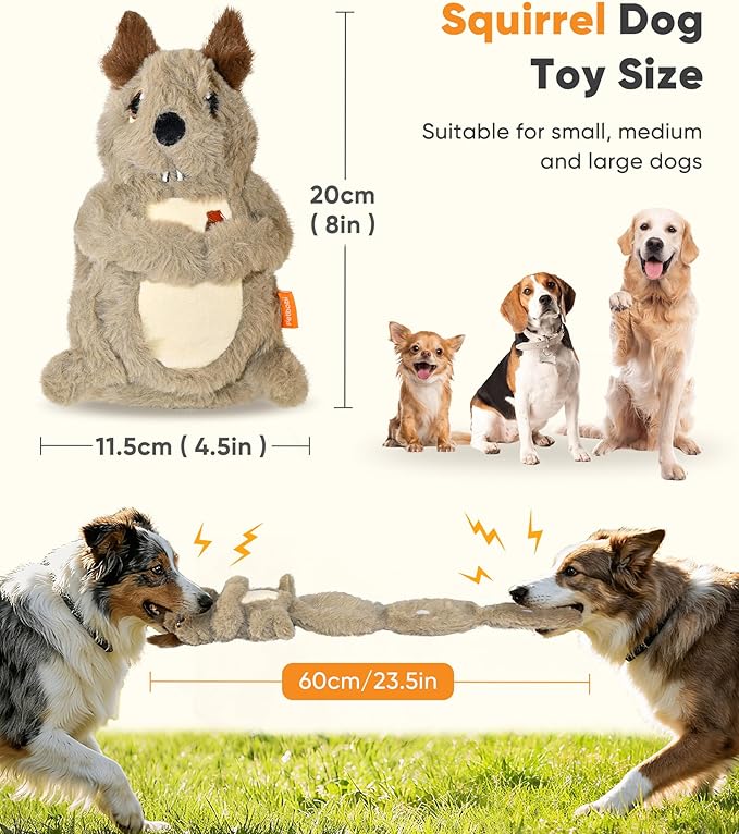 Petbobi Squeaky Dog Toy – Interactive Plush Squirrel Enrichment Toy with Treat-Hiding Pockets & Slow Feeder Puzzle for Small & Medium Dogs | Keeps Dogs Busy, Relieves Boredom & Anxiety