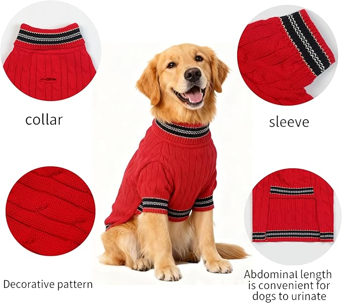 Small/Medium Dog Sweater, Warm Dog Winter Coat w/Sleeves, Comfortable High Neck & Leash Hole, Premium Dog Clothes for Golden Retriever-Best for Holidays, Daily Walks XXL Bright Red
