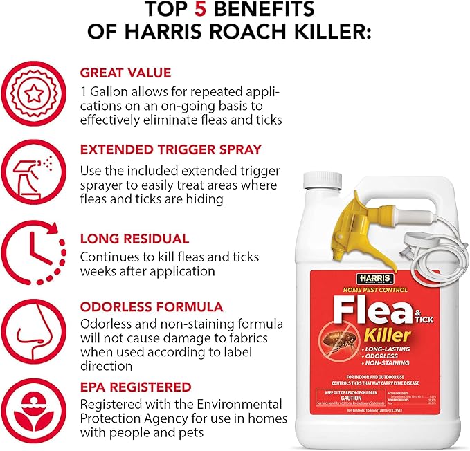 Harris Flea and Tick Killer, Liquid Spray with Odorless and Non-Staining Extended Residual Kill Formula (Gallon)