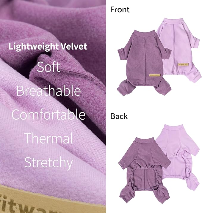 Fitwarm 2 Pack Lightweight Fleece Dog Pajamas, Warm Winter Dog Clothes for Small Dogs Boy Girl, Cozy Pet Onesie with Feet, Violet Purple, Medium