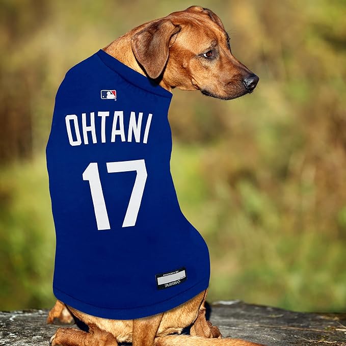 Pets First MLBPA Shohei Ohtani #17 Blue TEE Shirt for Dogs & Cats. MLB Los Angeles Dodgers Dog T-Shirt, Size Large, Sports Dress for Pets, Licensed Sporty Dog Shirt