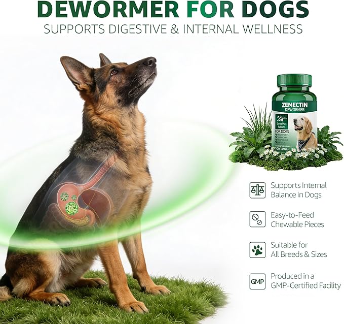 Dewormer for Dogs, Digestive Cleanser Treatment, Broad Spectrum for All Womer, Hookworms, Lung Worms, Pin Worms, Round Worms
