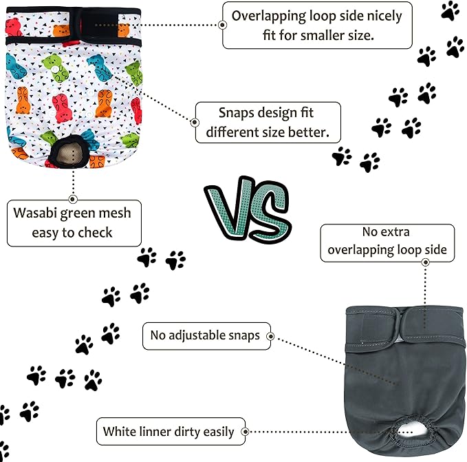 Washable Female Dog Diapers - Premium Reusable Diapers for Doggie in Heat - Highly Absorbent Dog Diapers Female for Pet Incontinence with Adjustable Snaps(Animals, XXL)