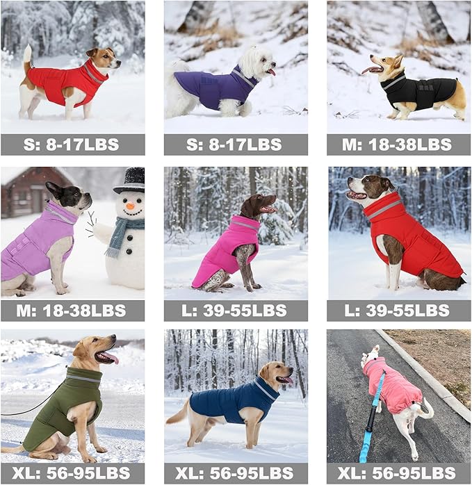 Mklhgty Waterproof Dog Coat for Medium Dogs, Warm Dog Winter Jacket, Reflective Windproof Turtleneck Dog Cold Weather Coats with Adjustable Hook & Loop - Lilac - M