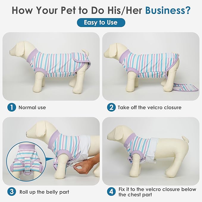cyeollo Recovery Suit for Dogs Surgery Suit Female Spay Soft Pet Onesie Bodysuit Male Dog Neuter, Small Dogs Surgical Recovery Shirt, Striped, XS