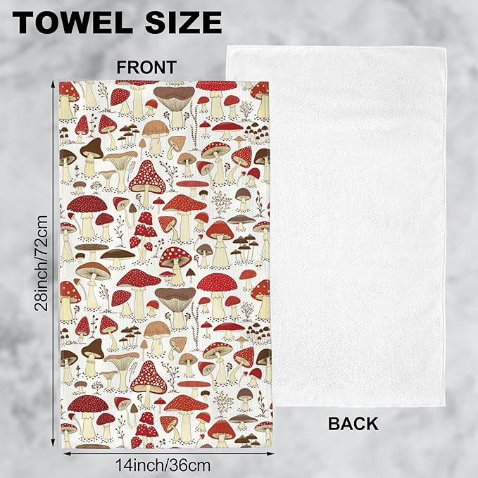 Cartoon Mushrooms Hand Towels for Bathroom Set of 2 Hand Bath Towels Soft Absorbent Decorative Hand Towel for Bathroom Kitchen Yoga Home Decor 14 x 28 in