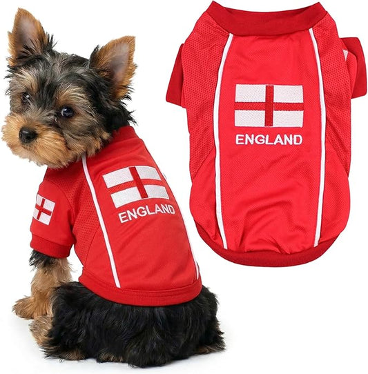 Parisian Pet Team England Dog Jersey - Breathable Mesh Puppy Football Jersey - Lightweight Stretch Sporty Dog Clothes - Summer Shirts for Small Dogs - Soccer Jersey for Dogs - Sportswear Pet Clothes