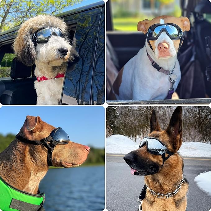 PETLESO Dog Goggles for Large Breeds, UV Protection Dog Sunglasses with Adjustable Straps, Windproof Pet Eyewear for Medium to Large Pets, Soft Frame, L