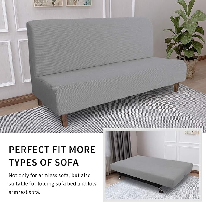 Easy-Going 100% Waterproof Futon Cover, Dual Waterproof Couch Cover for Futon, Stretch Jacquard Sofa Cover, Leakproof Furniture Protector for Kids, Pets, Dog and Cat (Medium, Light Gray)
