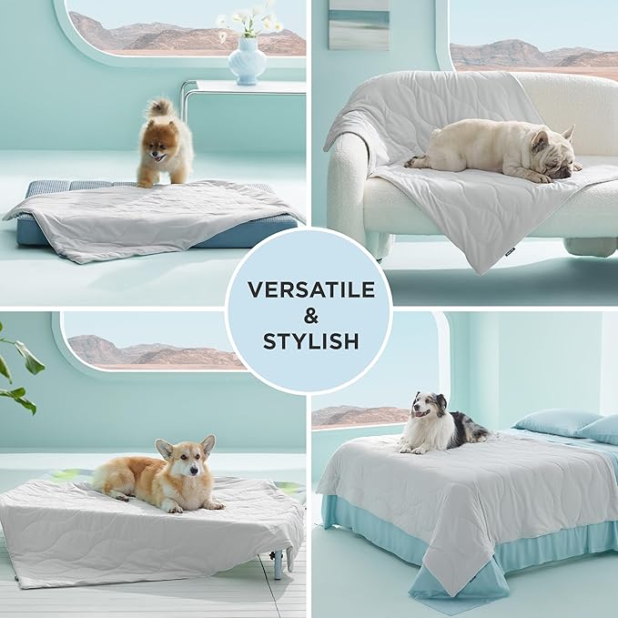 Bedsure Premium Cooling Blanket for Medium Dog - Q-MAX>0.5, Breathable Summer Washable Cold Pet Throw Blanket, Soft Durable Self Cooling Cat Mat for Hot Weather, Pearl Grey, 30x40