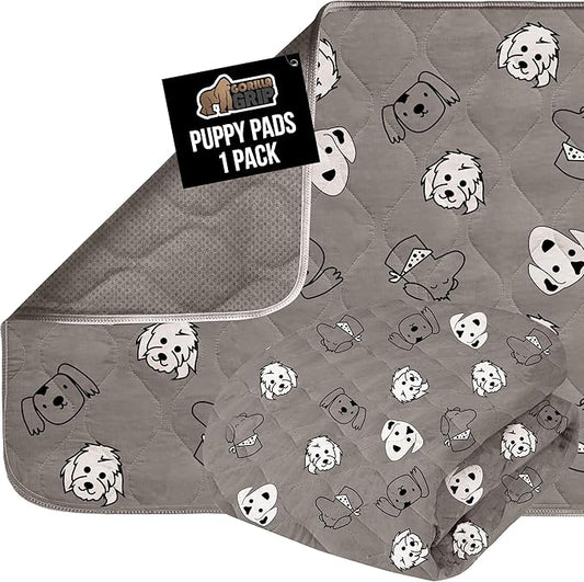 GORILLA GRIP Washable Puppy Pads, 18x12, Slip Resistant Dog Crate Mat, Waterproof Cloth Pee Pad for Training Puppies in Playpen, Reusable Pet Incontinence Blanket, Protects Sofa, Dog Faces