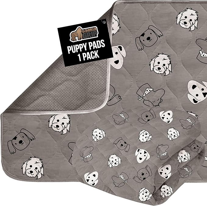 GORILLA GRIP Washable Puppy Pads, 34x21, Slip Resistant Dog Crate Mat, Waterproof Cloth Pee Pad for Training Puppies in Playpen, Reusable Pet Incontinence Blanket, Protects Sofa, Dog Faces