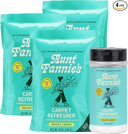 Aunt Fannie's Carpet Bundle, Includes One 16 oz Carpet Refresher Shaker and Three Refills, Bright Lemon Scent, Pack of 4
