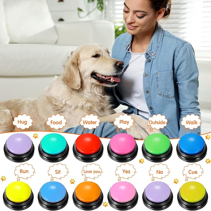 Chumia 12 Pcs Voice Recording Button, Dog Buttons for Communication 30 Second Record & Playback Pet Talking Training Buzzers Funny Gift for Animal Office Home Study Family Game(Multi Colors)